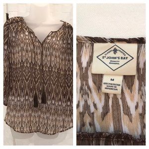 Tan/cream semi-sheer blouse St. Johns Bay SZ M